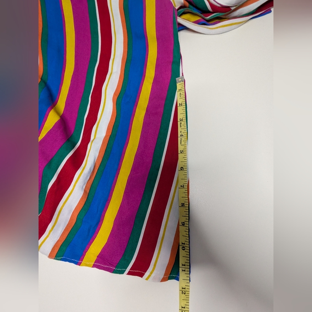 SEE DETAILS - NWT Francesca's Blue Rain Large Rainbow Dress w/ Belted Waist Tie - Picture 8 of 16